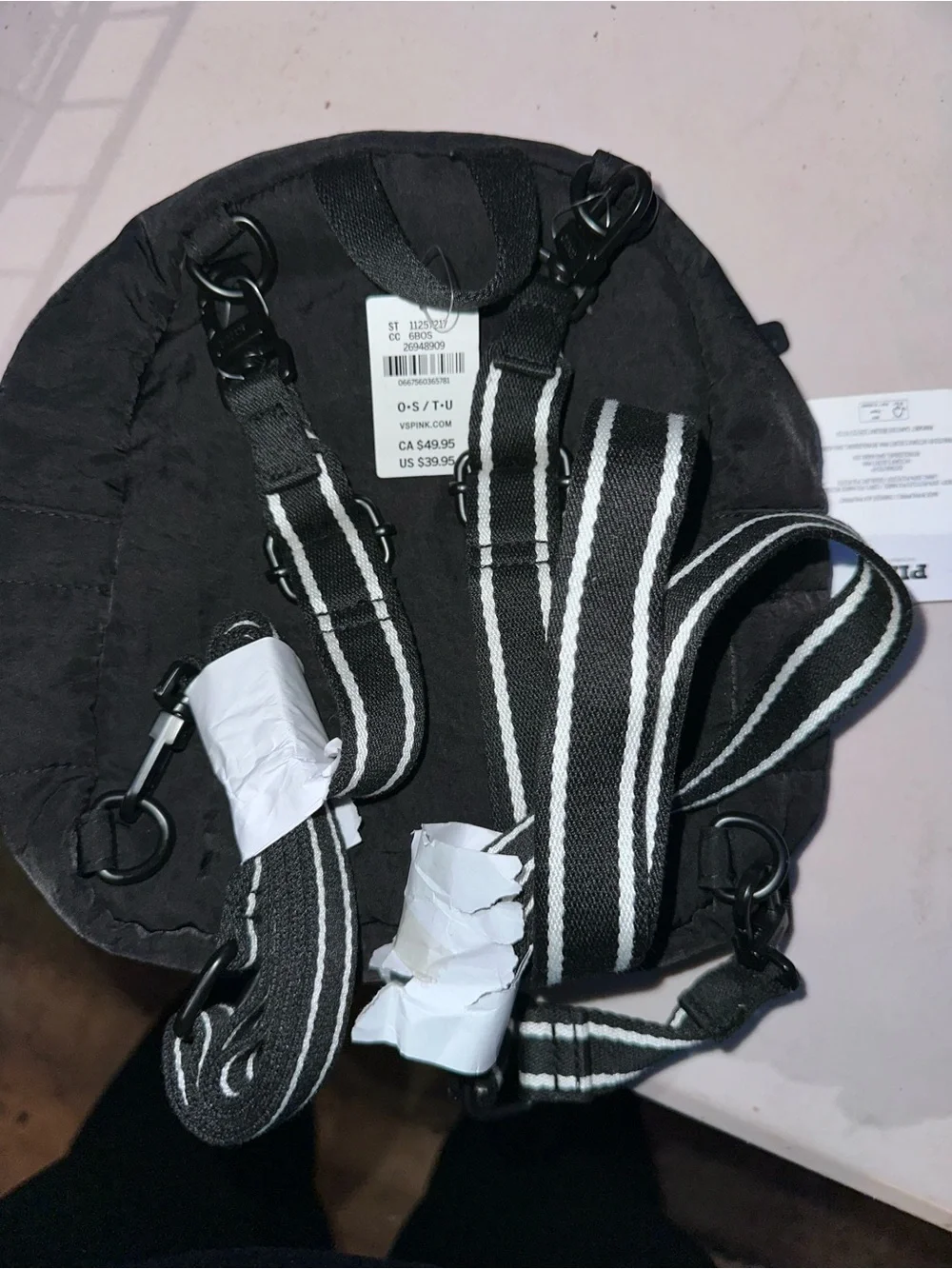 PINK Victoria's Secret Black Convertible Mini Backpack with Striped Straps